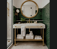 Pieds de meubles-lavabos en acier inoxydable 304, étagères de salle de bain en laiton brossé et marbre de Carrare, ensemble de meubles-lavabos de salle d'eau luxueux pour hôtel, design emblématique