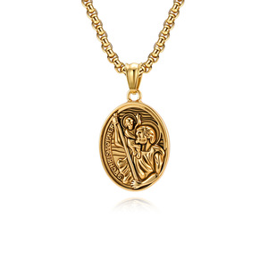 Holy Christopher Necklace for Men, Retro Style, Artistic Pendant, Dongguan <b>Titanium</b> Steel Jewelry - Product Image 1