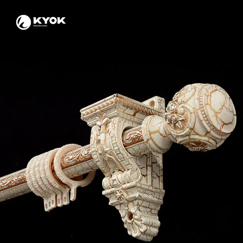 KYOK factory wholesale price vintage curtain rod set accessories faux wood pattern anti-corrosion curtain decoration finials