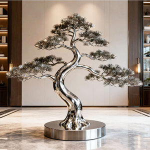 Escultura Grande de Pino de Acero Inoxidable, Personalizable para Decoración de Jardín Exterior - Product Image 4