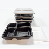 Boîte d'emballage à emporter jetable de qualité alimentaire 4 grilles avec couvercle, boîte alimentaire carrée en gros, emballage alimentaire en plastique