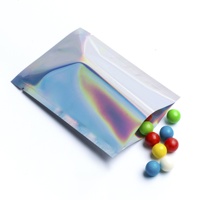 Sacs en plastique holographiques argentés brillants personnalisés, à trois soudures latérales, en Mylar, anti-odeur, pour emballage alimentaire, 100 pièces/paquet