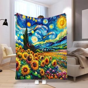 <b>Blue</b> Starry Night Cat Flannel Blanket <b>Throw</b> Blanket Nap Blanket Skin Friendly Reversible for Bedroom Living Room Custom Print - Product Image 3