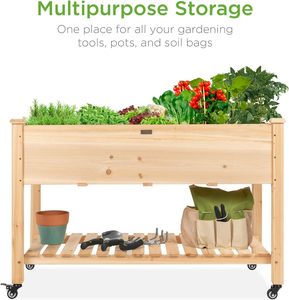 <span class=keywords><strong>Bac</strong></span> à jardin <span class=keywords><strong>sur</strong></span>élevé 48x24x32 pouces, jardinière <span class=keywords><strong>en</strong></span> <span class=keywords><strong>bois</strong></span> mobile <span class=keywords><strong>sur</strong></span>élevée avec roues verrouillables, étagère de rangement - Product Image 4