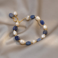 Bracelet en jade aventurine bleue Jachon et perle d'eau douce blanche, bijoux minimalistes pour femmes, accessoire pour cadeau