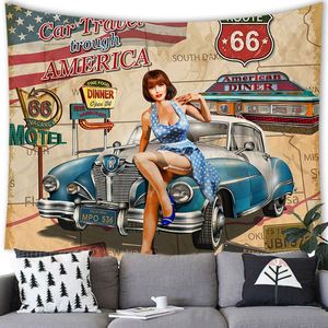 Tapiz Vintage Estilo Diner Americano con Estampado Retro de Autos y Camareras, Decoración de Pared con Textura de Piel de Durazno, Ideal para Sala de Estar y Bares - Product Image 4