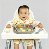 Assiette en silicone résistante à la chaleur pour tout-petits, compatible micro-ondes, avec compartiments, et cuillères durables, design antidérapant