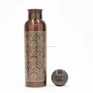 100% Pure Handmade New Style Copper Metal Bottle Hammered Water Bottle Enamel Printed Travelling And Gym Drinkware