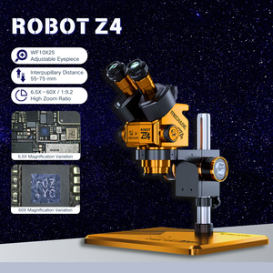 <span class=keywords><strong>Microscope</strong></span> stéréoscopique trinoculaire ROBOT Z4 6,5X-60X Zoom continu HD Oculaire grand angle Adaptateur de caméra CCD 0,45X Étanche IP54 - Product Image 1