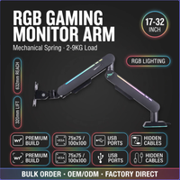Bras de moniteur RGB pour bureau à domicile, bras simple à ressort, support de bureau réglable en hauteur pour moniteur de 17 à 32 pouces