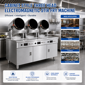 High Efficiency Cabinet Style Three Head Electromagnetic Stir Fry Machine 360° Rotating Intelligent Automatic Cooking Machine - Product Image 6