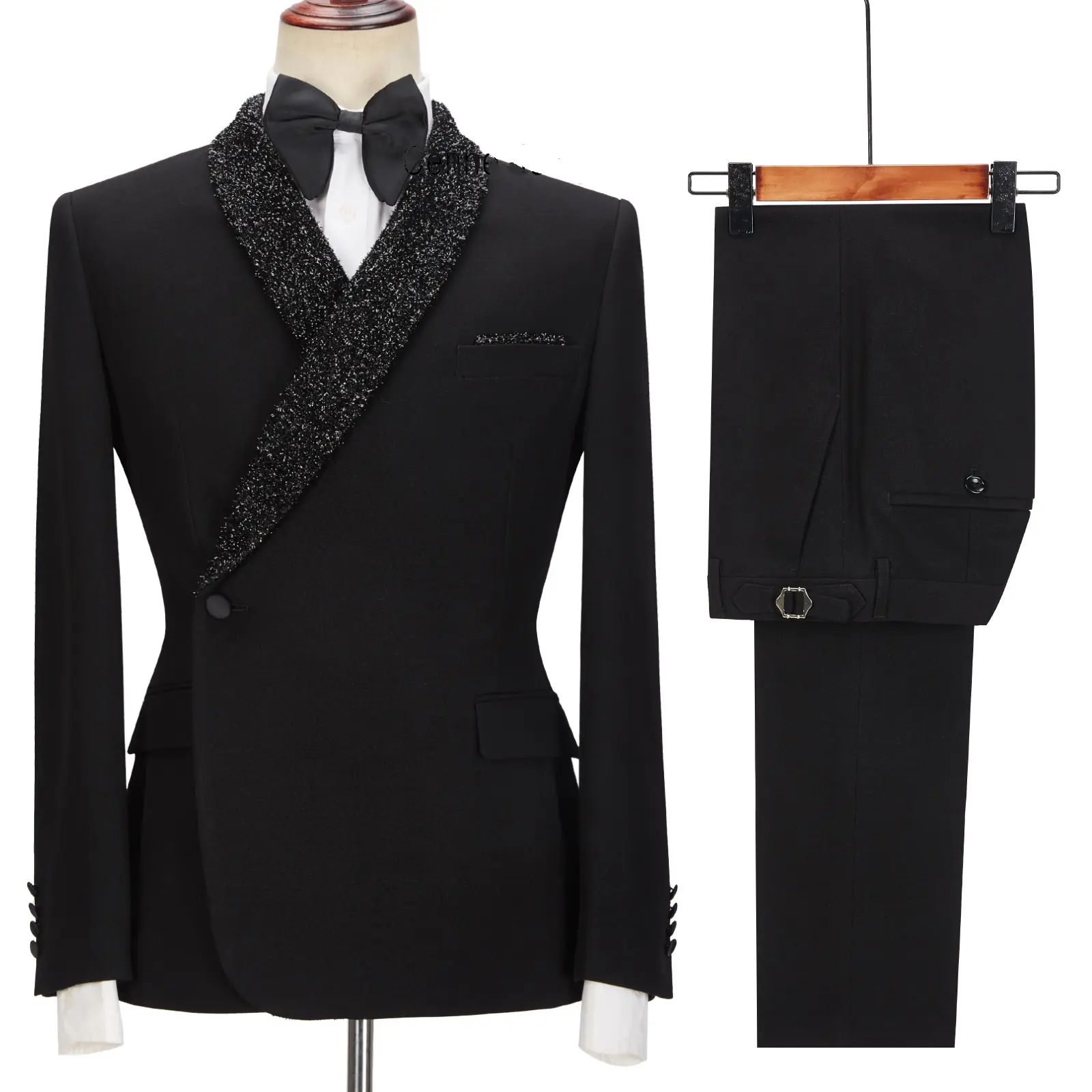 HD202 Latest Coat Design Men Suits Tailor-Made Tuxedo 2 Pieces Blazers Wedding Party Singer Groom Costume Homme Black
