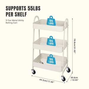3 Tier Metal Storage Kitchen Cart with Lockable Wheels Mobile <strong>Shelving</strong> <strong>Unit</strong> Utility Rolling Organizer for Home <strong>Narrow</strong> Places - Product Image 2