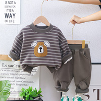 Ensemble de vêtements d'hiver en polaire pour garçons de 2 ans, motif ours rayé