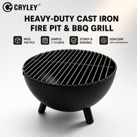 Brasero rond en fer à bois avec grille de cuisson, 3 pieds, pour extérieur, jardin, patio, camping, feu de camp, chauffage
