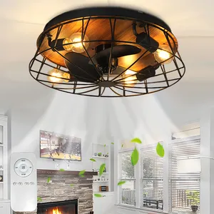 Wholesale Decorative 48 Inch Home Ceiling Fan Light Retro Style Wood Black 3 Blades E27 Ceiling Fan with Lamp