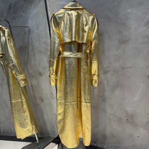 Vêtements en cuir brillant à la mode Vestes en cuir uniques pour femmes Veste en cuir <span class=keywords><strong>longue</strong></span> <span class=keywords><strong>dorée</strong></span> - Product Image 2