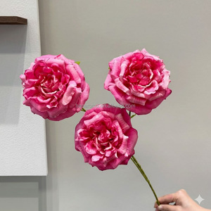 Оптовые искусственные цветы: розы, пионы, гортензии из шелка цвета розового фуксии для свадеб, кусты фуксии из шелка для домашнего декора - Product Image 4