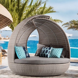 Muebles <span class=keywords><strong>de</strong></span> exterior tejido redondo balcón Patio cuerda hecha a mano mimbre <span class=keywords><strong>Luna</strong></span> sombrilla aluminio ocio cama antigua - Product Image 1