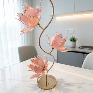 Lámpara de Escritorio Oriental Zen con Flor de Loto, Elegante Marco Dorado y Pétalos de Vidrio Translúcido, Lámpara de Mesa con Portalámparas E26 para Sala de Estar - Product Image 4