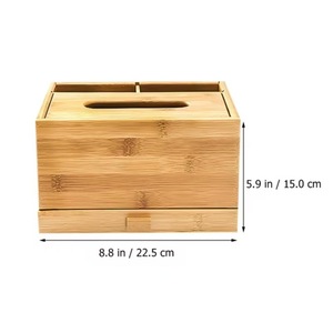 Boîte à mouchoirs en bambou avec tiroir, organisateur de rangement multifonctionnel pour bureau et maison - Product Image 4