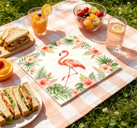 Serviettes de table jetables à 2 plis, motif floral flamant rose tropical, pliage en 4