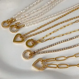 Collar con Colgante EManco, <span class=keywords><strong>Cadena</strong></span> <span class=keywords><strong>de</strong></span> <span class=keywords><strong>Perlas</strong></span> con Cierre <span class=keywords><strong>de</strong></span> Corazón, para Manualidades, Colgante DIY, Acero Inoxidable, Resistente al Agua, para Mujer, Dropshipping - Product Image 4