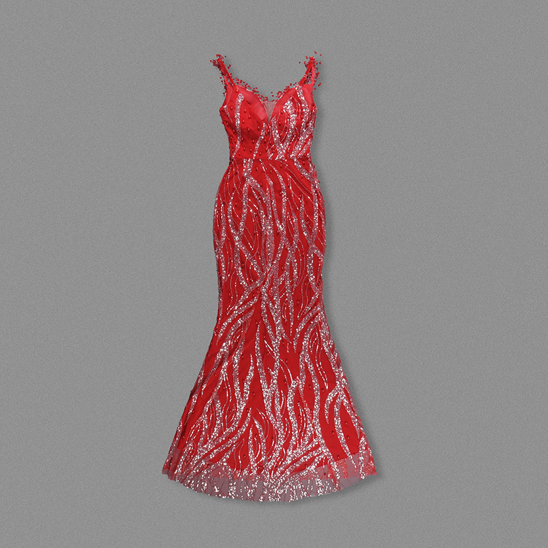 beaded evening gown red