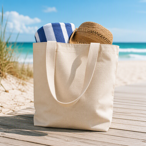 Sac fourre-tout en toile de coton naturel personnalisé avec logo promotionnel, couleur écru, pour les cadeaux d'événements et salons professionnels - Product Image 2
