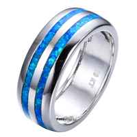 Bague de mariage en opale de feu bleue, 100% argent sterling 925 massif, bijoux en opale créée, vente en gros