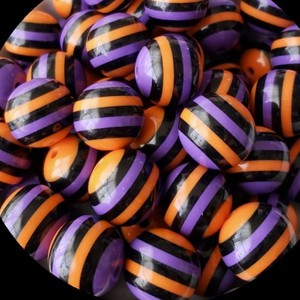 Nuevas Cuentas Redondas de Resina de 20mm, 200 Piezas, Color Morado, Negro y Naranja, con Diseño de Rayas de Goma de Mascar, para Joyería, Collares - Product Image 6