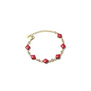 Fashion Beaded <b>Bracelet</b> <b>Red</b> Square Stones Gold Plated Stainless Steel Adjustable Chain For Women Jewelry - Product Image 1