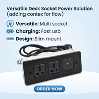 Prise de courant encastrée de table en alliage d'aluminium avec 2 prises AC universelles et ports de charge USB A+C, courant nominal 16A