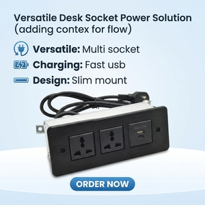 Presa di Corrente Universale a Scomparsa per Cassetto con 2 Prese AC e Porte di Ricarica USB A+C, Corrente Nominale 16A, in Lega di Alluminio - Product Image 1