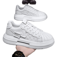 Sommer Herren Mesh Schnür-Sneaker Atmungsaktive Runde Zehenkappe Dicksohlige Laufschuhe Höhenerhöhende Weiße Schuhe