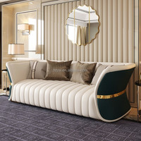 Moderno minimalista estilo americano Modular Cheslong patas doradas sofá Mesa sala de estar sofás de cuero marrón