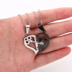 Pareja collar Heartbreak 2 cerraduras de llave Love You colgante collar de acero inoxidable corazón hombres mujeres San Valentín joyería regalos - Product Image 6