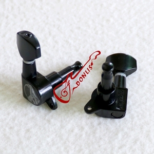 1 jeu de mécaniques de guitare fermées noires polies durables à 6 cordes, avec petite poignée, construction métallique, trous de réglage de 10 mm, modèle - Product Image 5