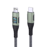 Kabel USB C ke 8-PIN Nylon Braid Ladekabel 27W PD Tembaga dengan Layar LED, Kabel Data USB untuk iPhone 14 13, grosir