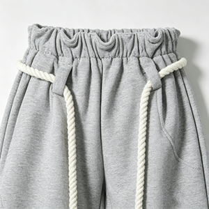 Pantalon de survêtement sarouel gris pour femme, taille élastique à volants avec cordon de serrage tressé épais, pantalon ballon ample et décontracté pour le quotidien - Product Image 2