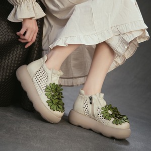 Sandales décontractées à bout ouvert, à motifs floraux d'inspiration artistique, en cuir véritable, avec un design léger, adaptées aux femmes - Product Image 3