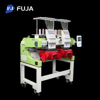 Machine à broder informatisée automatique FUJA à 2 têtes, haute vitesse, 12/15 aiguilles, pour broderie commerciale de casquettes, chapeaux, t-shirts et broderie plate