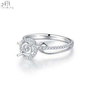 Nuevo Anillo de Compromiso con Halo de Diamantes Naturales Reales en Oro Blanco Sólido de 18K, Diseño Elegante, Semi-Montura, para Mujer, Regalo - Product Image 5