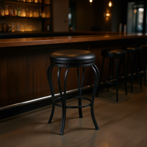 Tabouret de bar pivotant noir avec siège rembourré, structure en métal, design contemporain, mobilier de bar pour la maison - Product Image 2