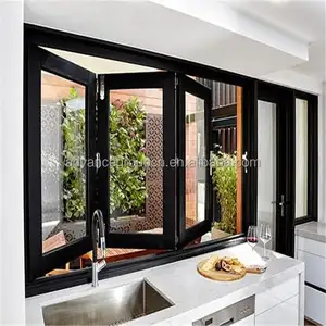 Ventanas de puertas plegables de aluminio de vidrio doble de balcón de alta calidad
