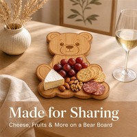 Planche à fromage en bois naturel en forme d'ours avec ustensiles, emballage cadeau pour fête de révélation du sexe du bébé