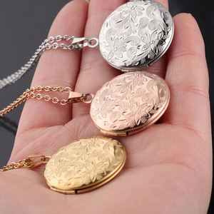 Vintage Flower Pattern <b>Locket</b> Necklace Women Fashion Stainless Steel Photo Frame Necklace Memorial Jewelry - Product Image 4