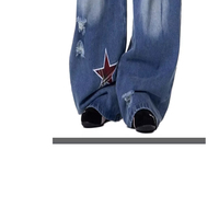 Jeans pour femmes, pantalon en denim à jambes larges personnalisé, délavé, avec appliques étoiles, détails usés, fabrication OEM ODM