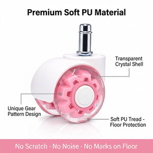 Roulettes de <span class=keywords><strong>chaise</strong></span> de bureau en PU transparent de 2 pouces, 360° °   Roulettes pivotantes pour meubles, protection du sol, certifiées REACH et BIFMA - Product Image 3