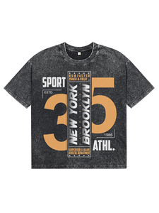 Camisetas Personalizadas para Hombre, Modelo NO.35, Impresión Deportiva DTG, Corte Regular, Transpirables, de Algodón, Color Negro Lavado Ácido, Cuello Redondo - Product Image 1